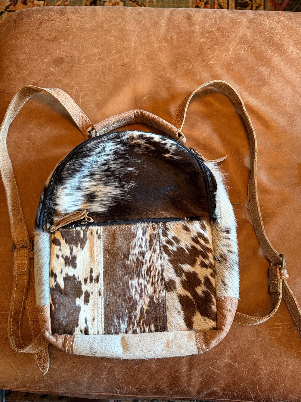 Myra Bag Spotted Cowhide Mini Backpack in Brown and White